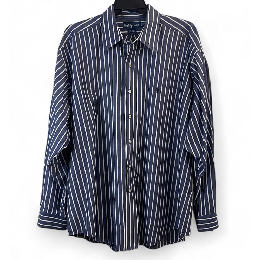 Ralph Lauren Mens XXL Blake Navy & White Striped Button-Up Shirt 100% Cotton - Picture 2 of 13